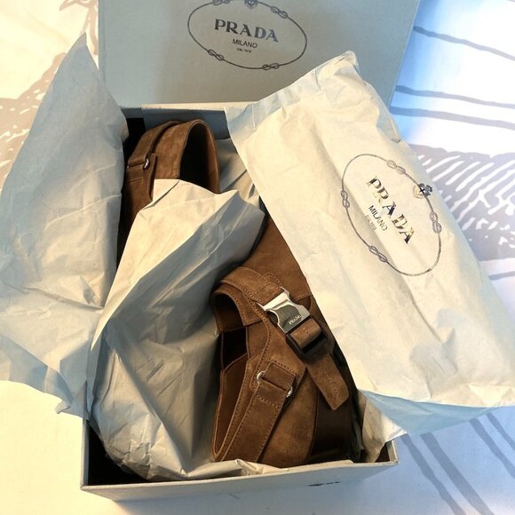 PRADA Milano 1T304L Womens Brown Suede Flat Ankle - Picture 10 of 11